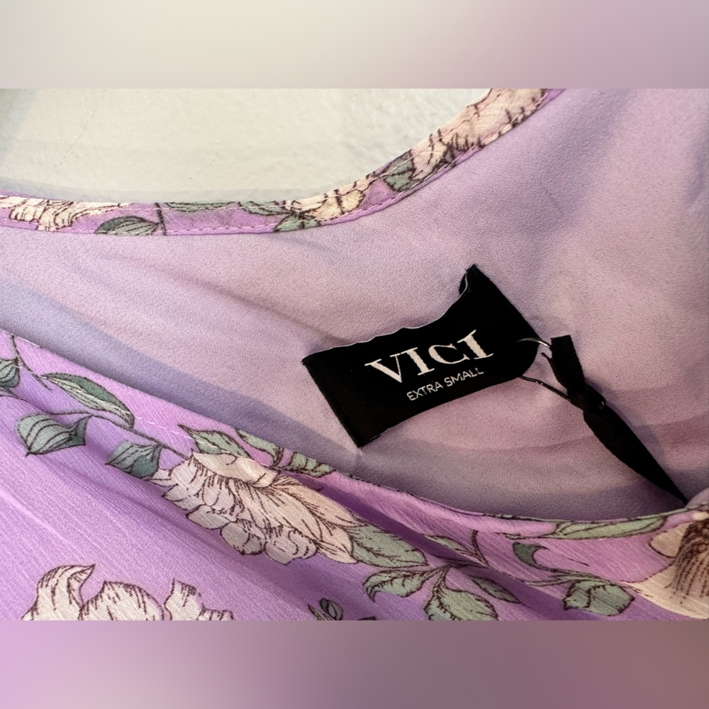 Purple one shoulder floral peplum longsleeve vici XS blouse - Picture 2 of 4